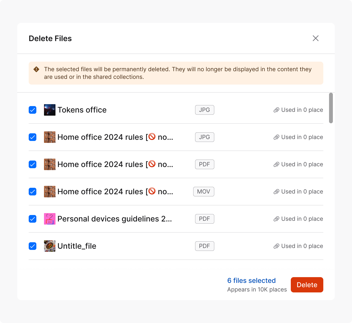 Banner in file deletion flow