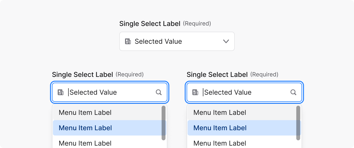 SearchableSingleSelect search override behavior